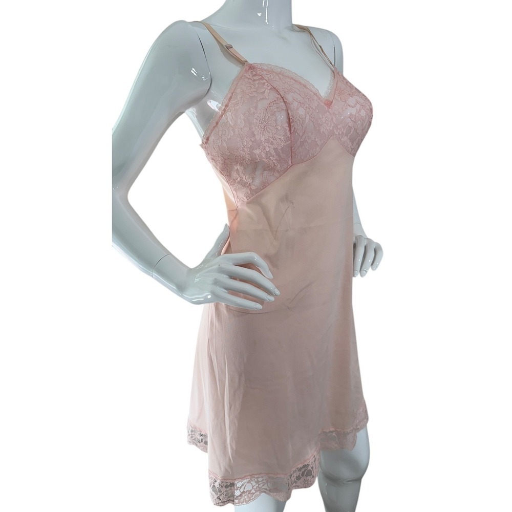 VTG Vanity Fair Powder Pink Slip Lace Dress Lingerie Pinup Boudoit - Picture 4 of 13